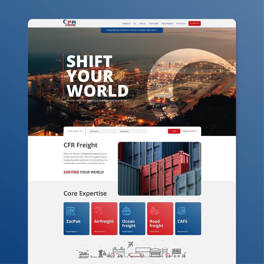 A landing page design for a freight company.