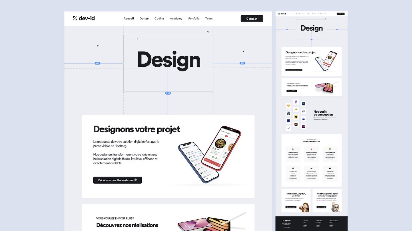 A landing page design for a design and development company.