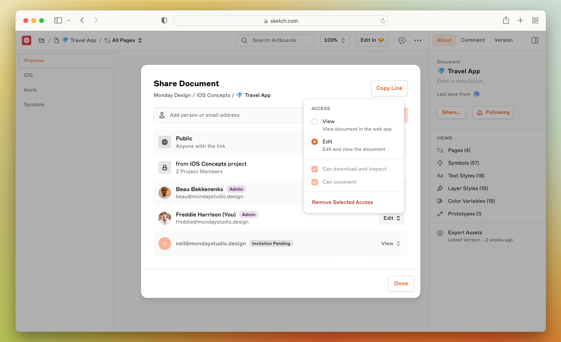 An image showing an Admin’s permissions being changed in the web app