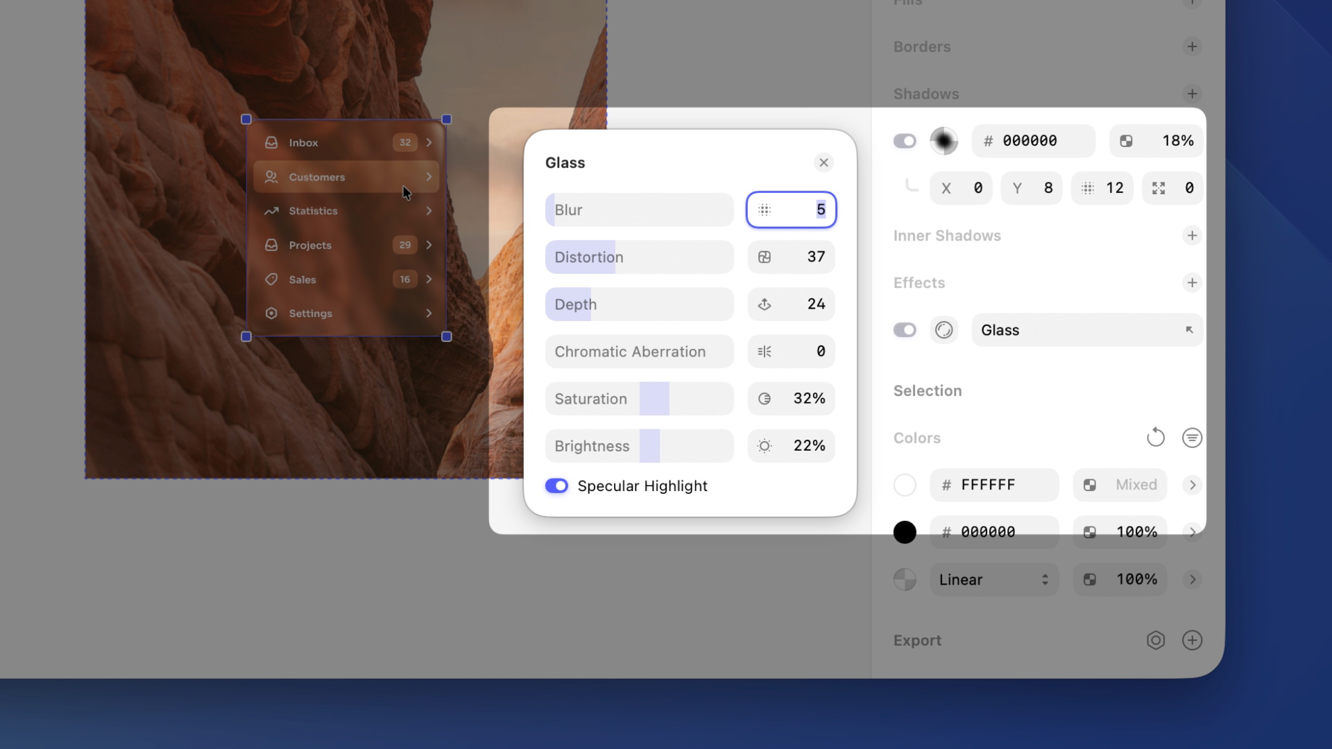 An image showing the Glass effect with custom settings