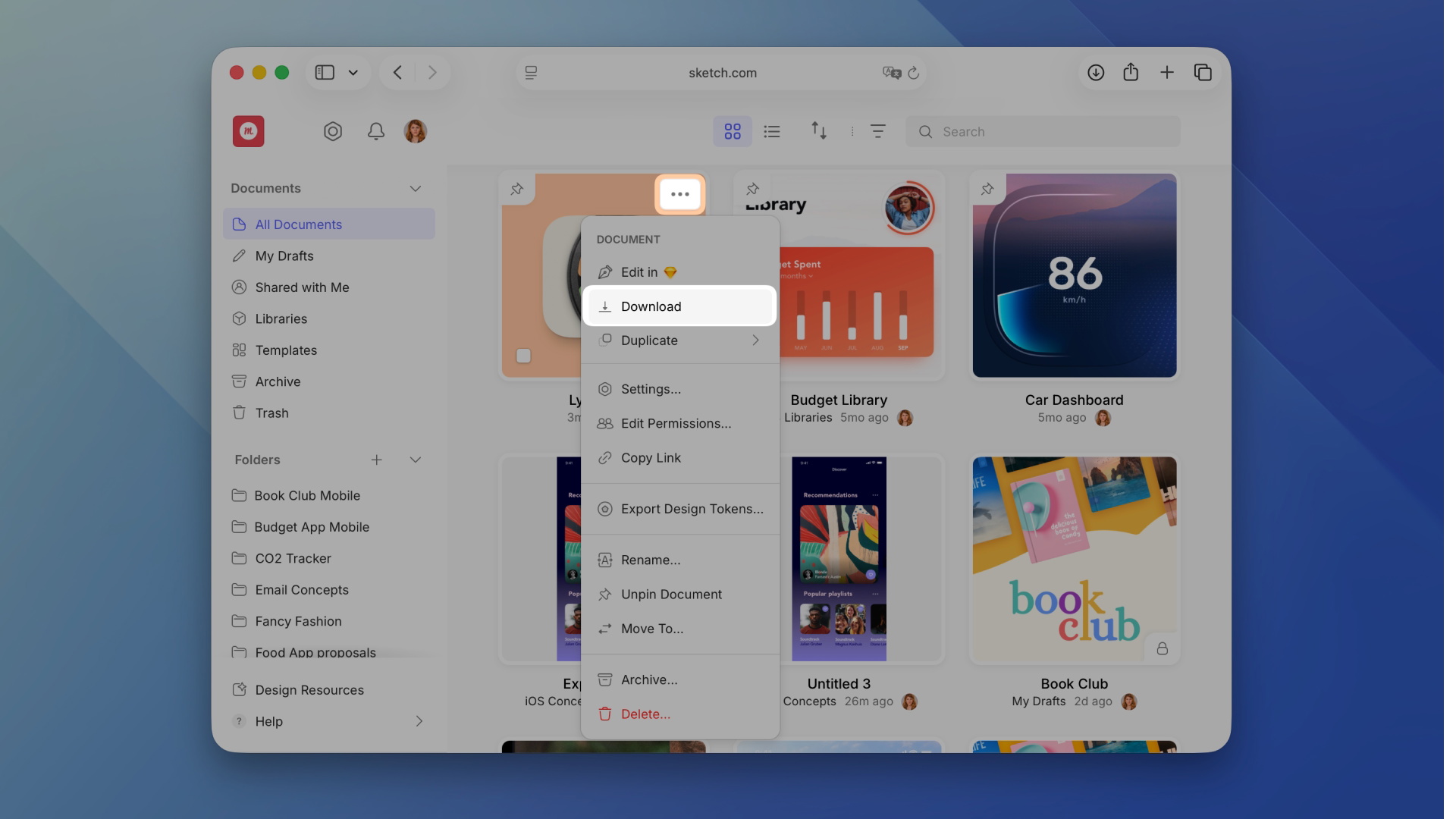 An image showing how to download documents from a document’s thumbnail