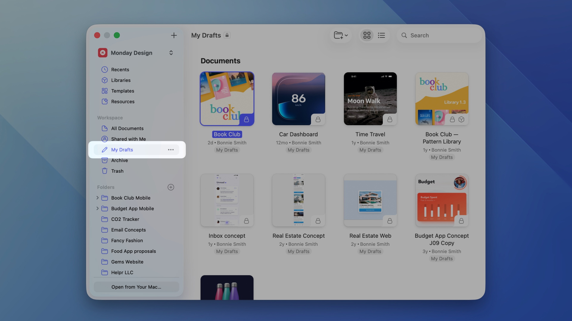 An image showing where to find the My Drafts folder in the web app