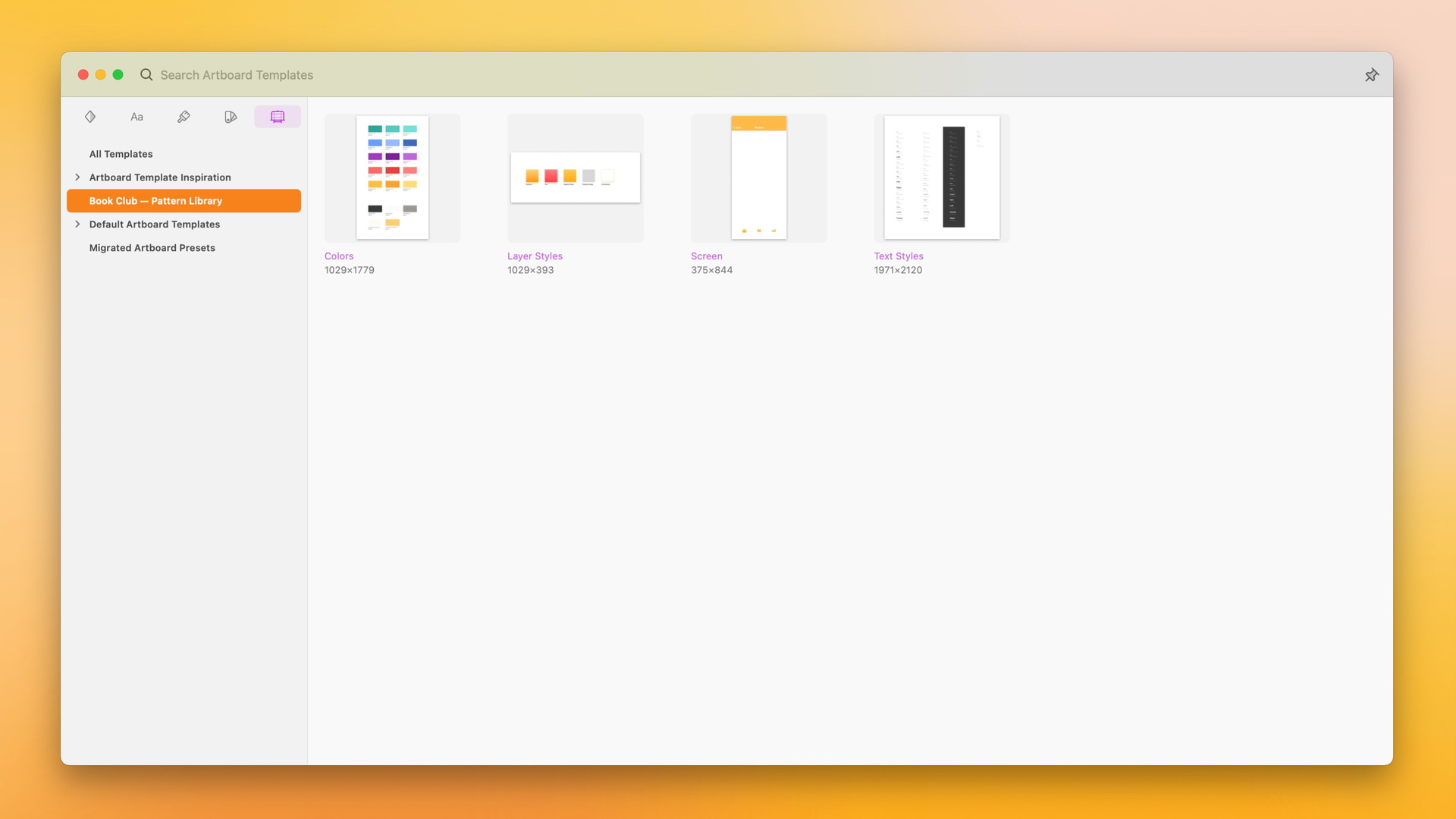 Image showing artboard templates in a Library in Sketch