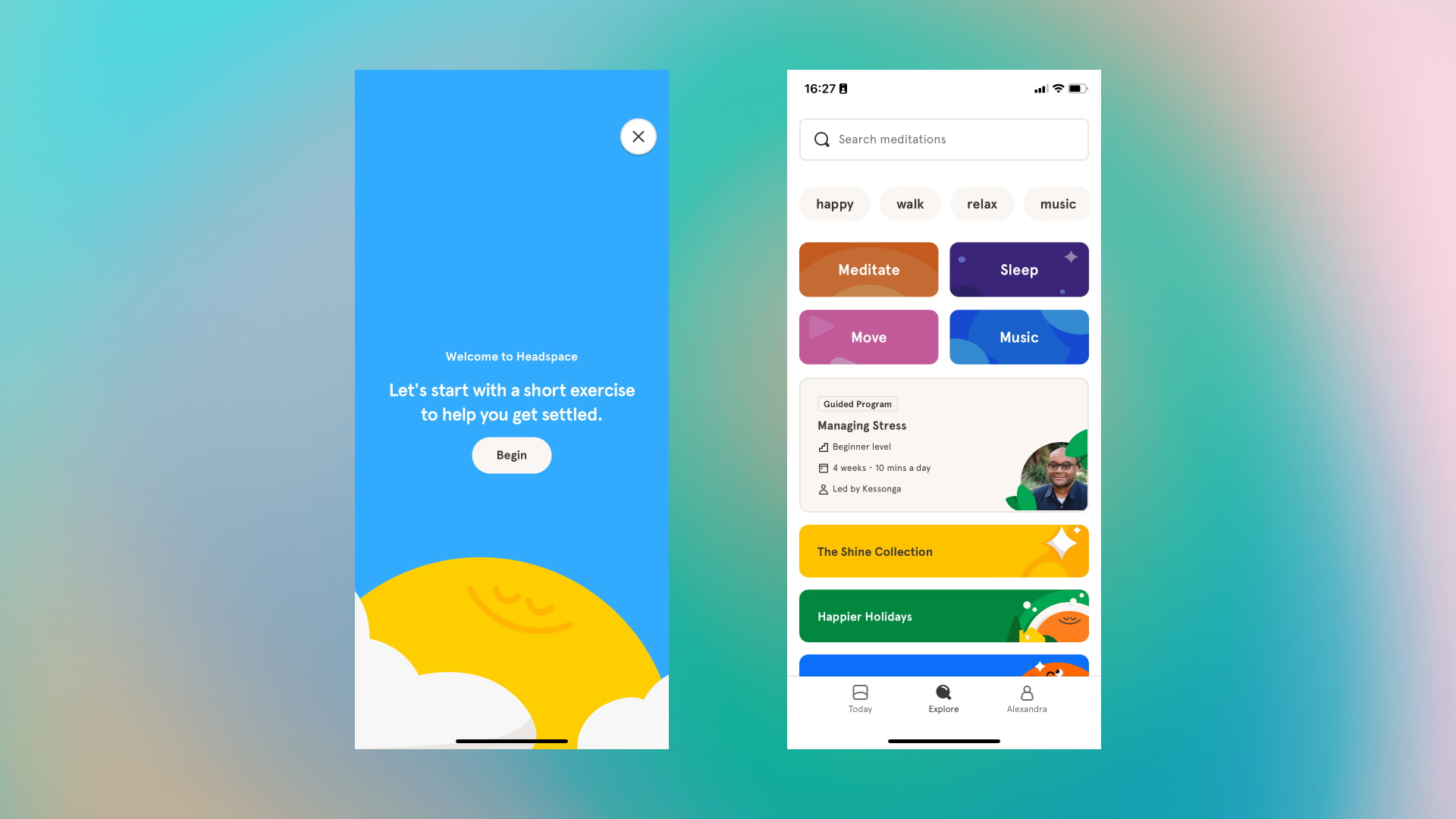 An image showing screenshots of the Headspace’s user interface.