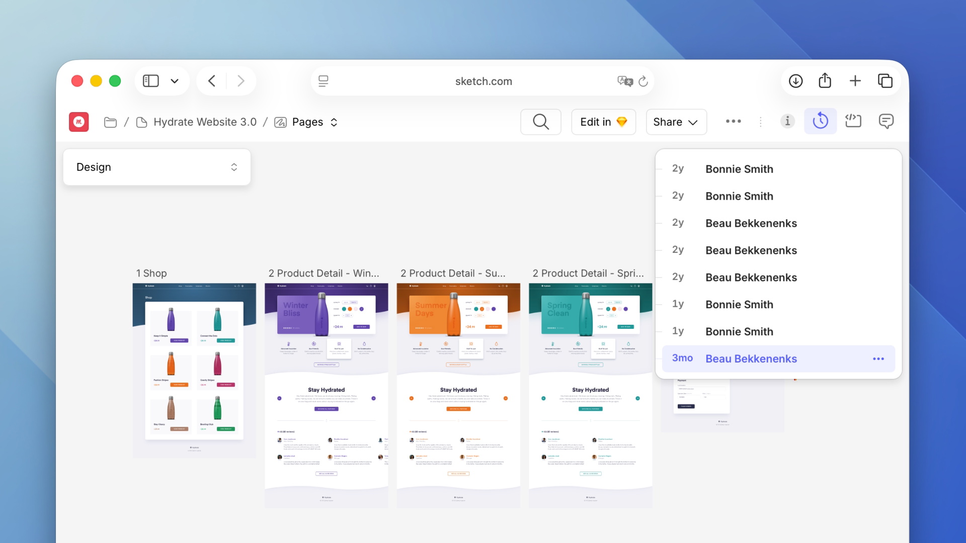 An image showing how to view versions in the web app
