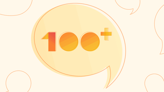 A header image showing an illustrated speech bubble with the text 100+ inside