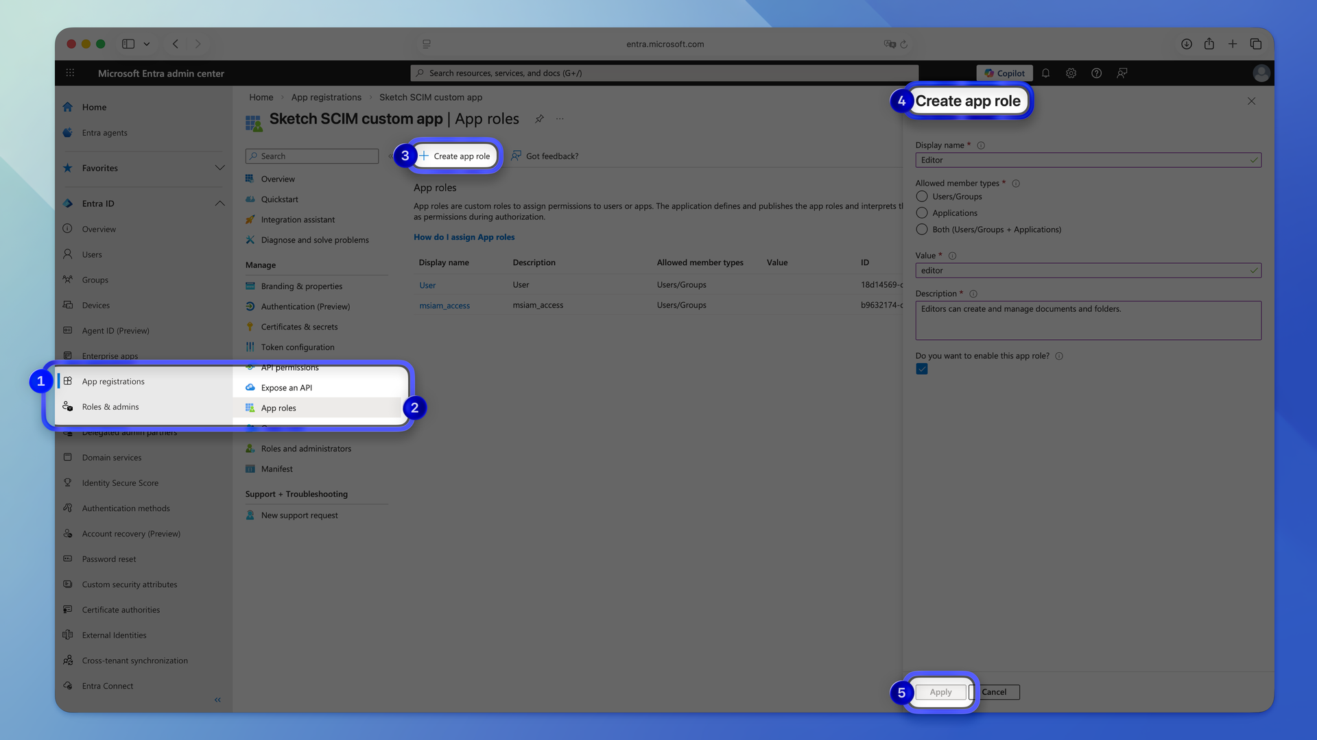 An image showing how to configure app roles in Microsoft Entra ID