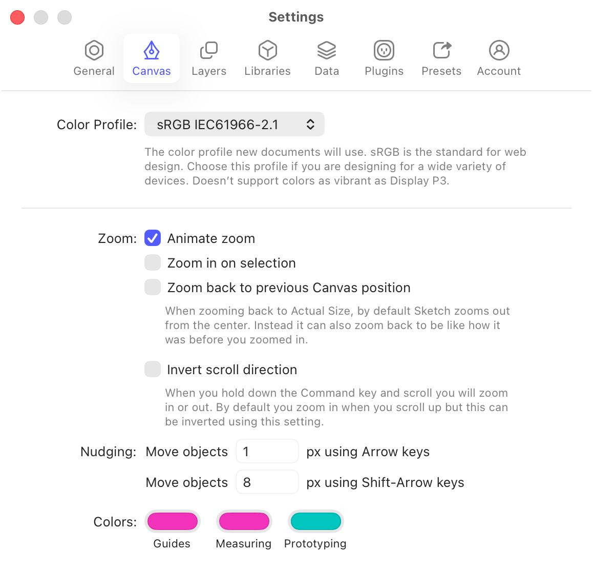 An image showing the Canvas tab in Settings.