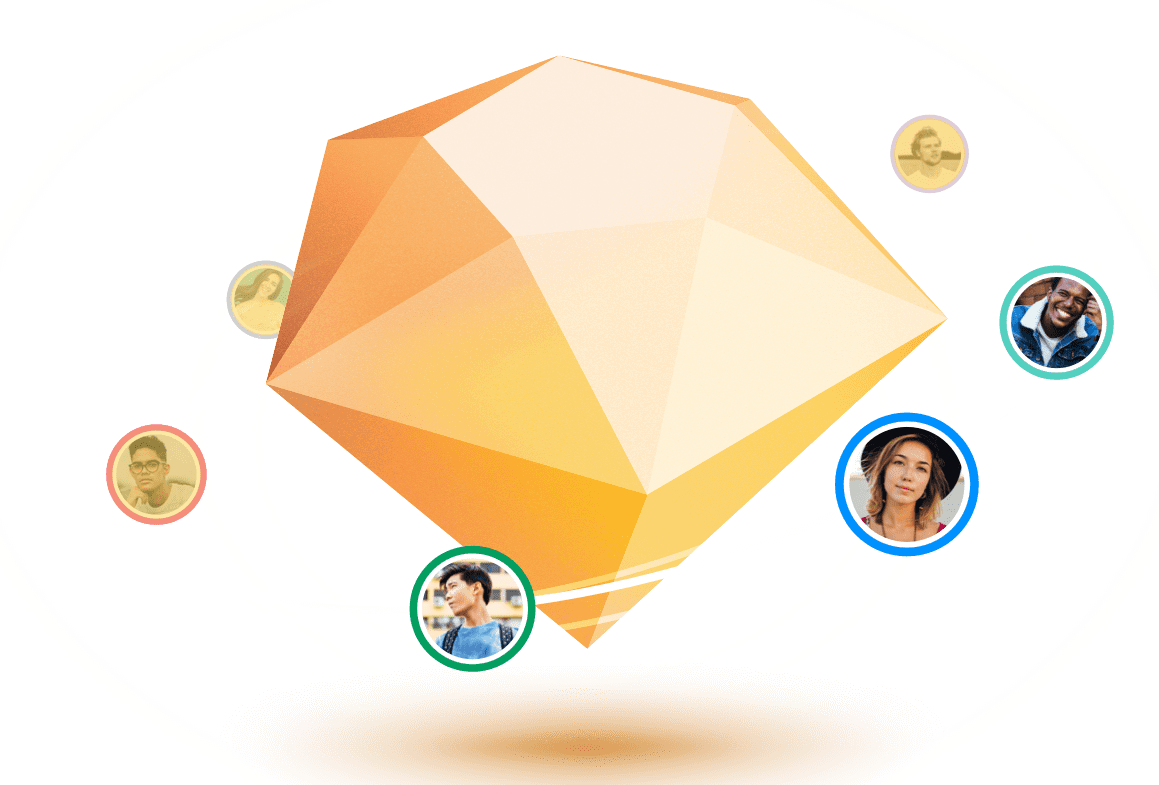 real-time collaboration avatars floating around a sketch diamond
