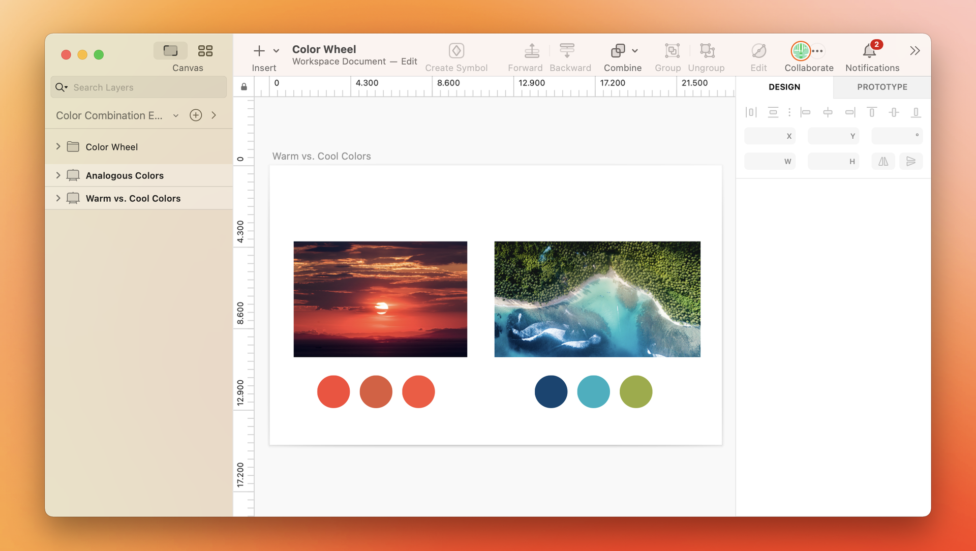 An image showing warm colors depicted in a sunset and cool colors depicted by the seaside.