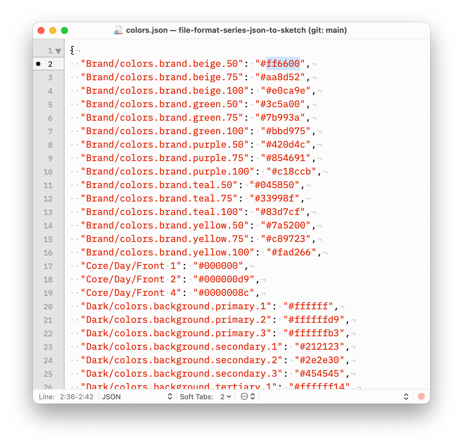 Image showing JSON file that will change colors in the Sketch document.