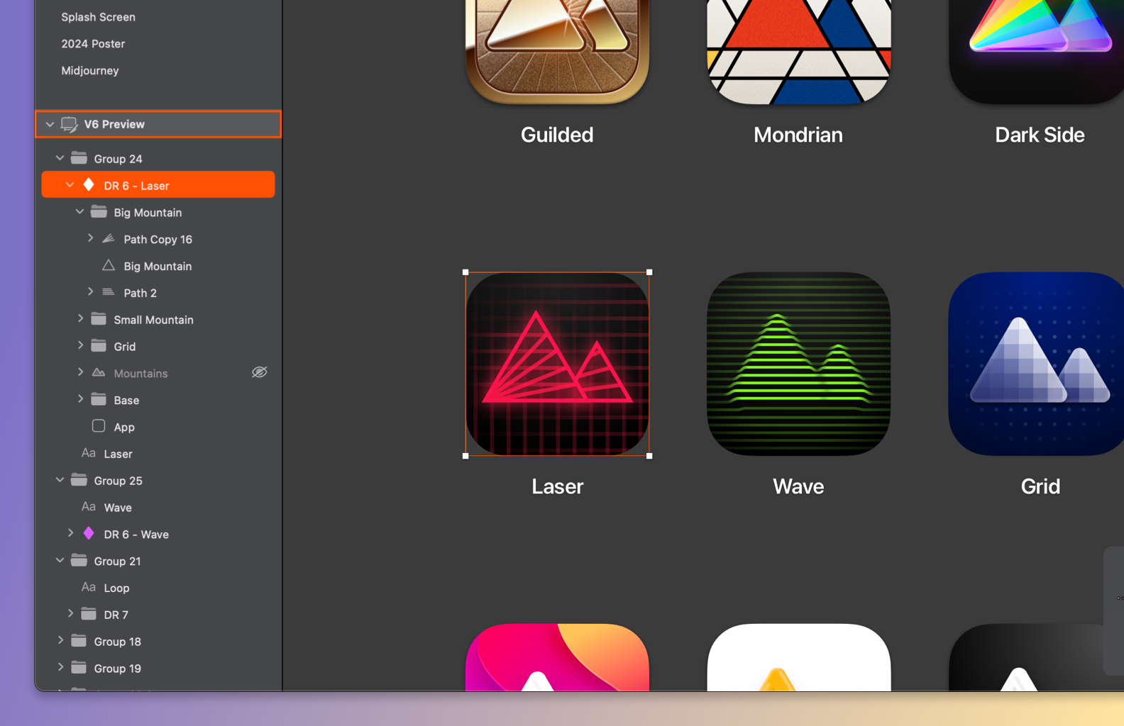 An image showing Darkroom’s icon variants in Sketch
