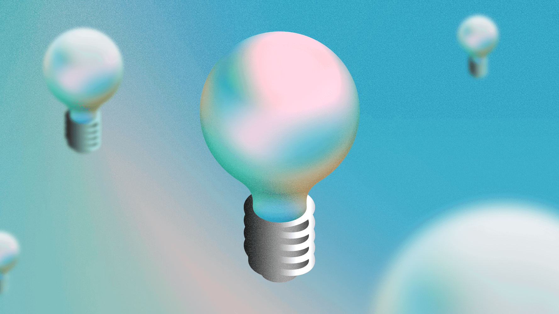 Sketch illustration of design brainstorming showing lightbulbs with a teal backdrop