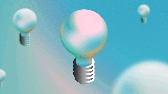 Sketch illustration of design brainstorming showing lightbulbs with a teal backdrop
