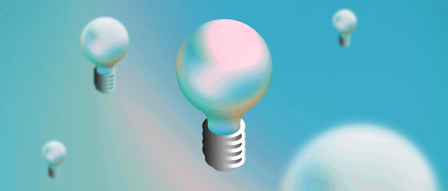 Sketch illustration of design brainstorming showing lightbulbs with a teal backdrop