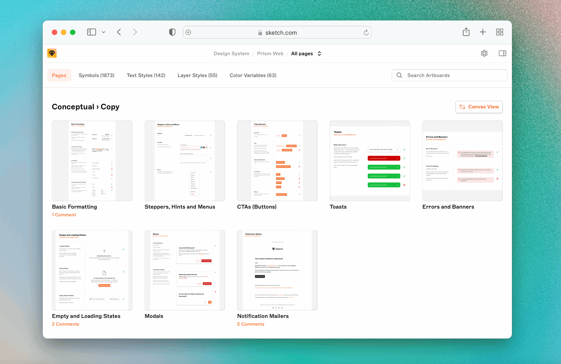 Image showing the design system Prism in action in a browser.
