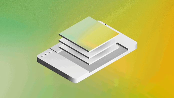 Image showing stacked interfaces over a UI over a green background.