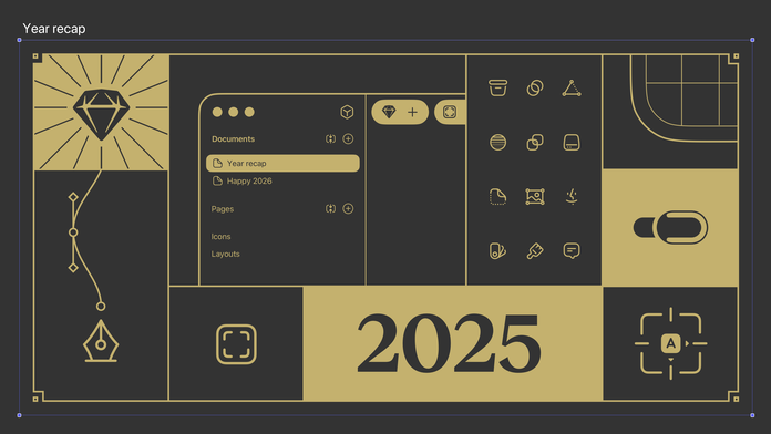 A stylized montage of illustrations, depicting the features Sketch released in 2025