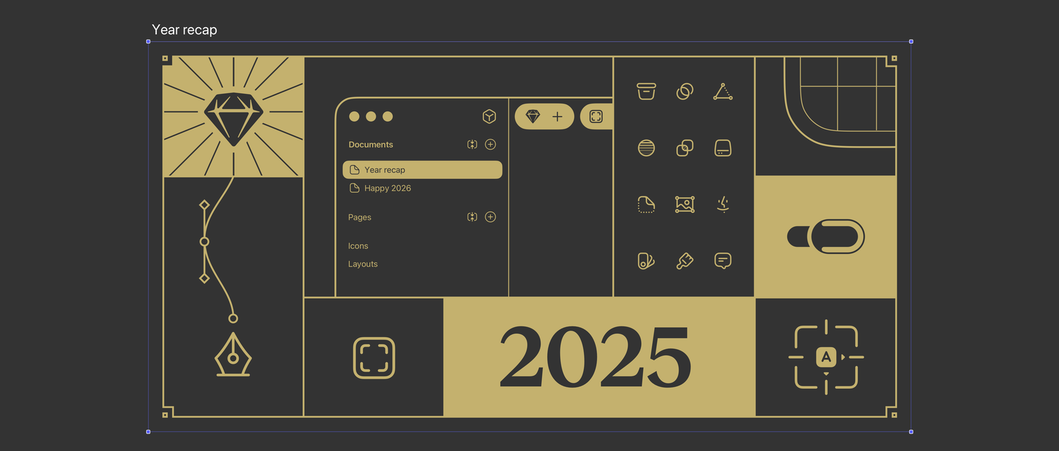 A stylized montage of illustrations, depicting the features Sketch released in 2025