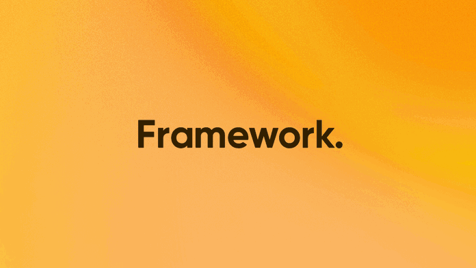 The Framework logo on an orange background