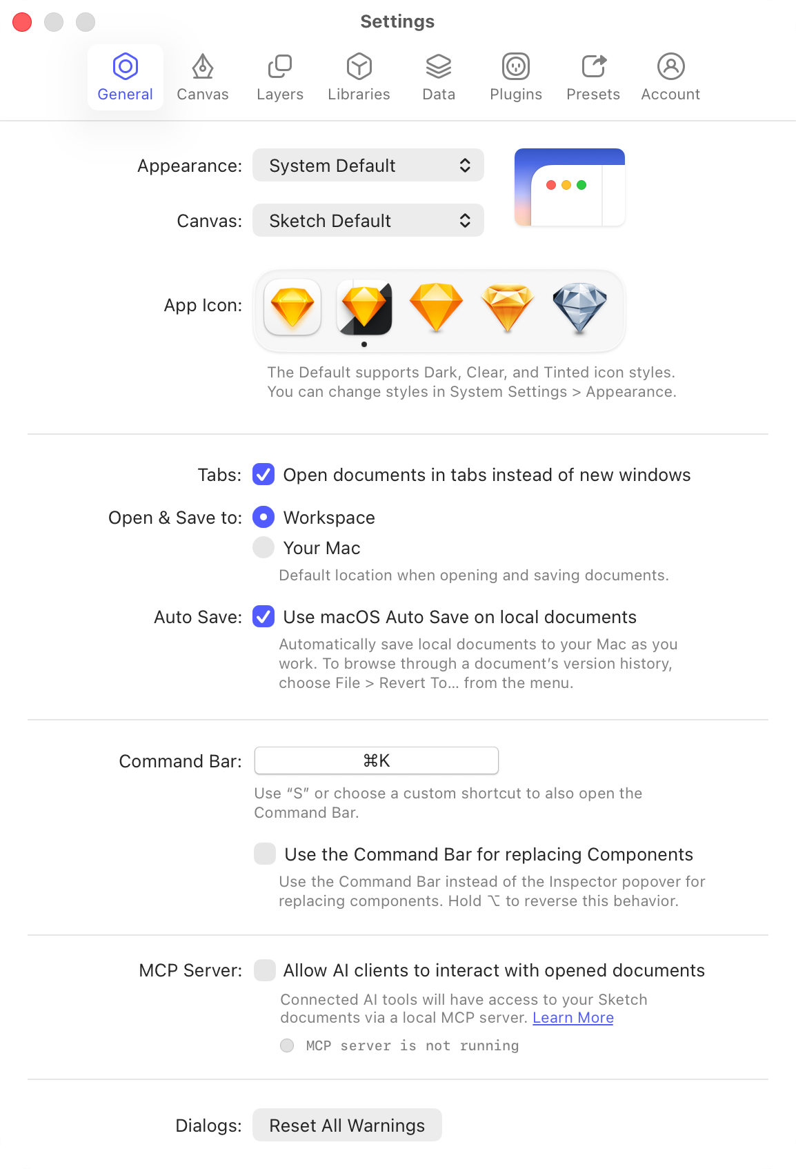 An image showing the General tab in Settings