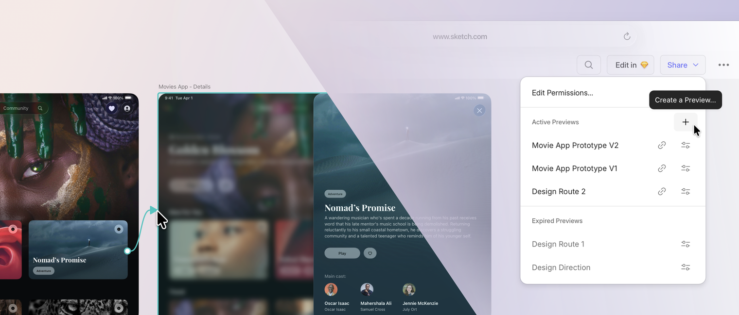 Sharing design work with clients using previews in Sketch
