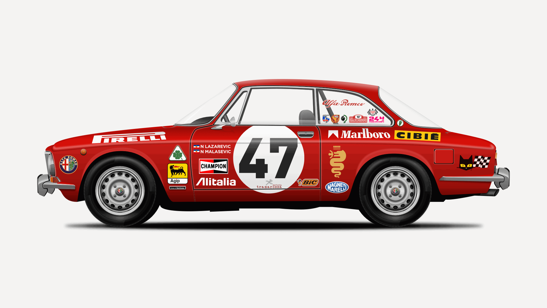 A realistic illustration of an Alfa Romeo car created in Sketch
