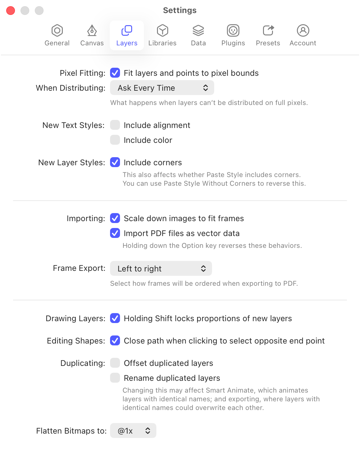 An image showing the Layers tab in Settings