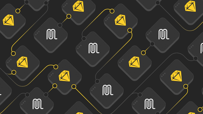 A stylized pattern illustration of MCP and Sketch logos