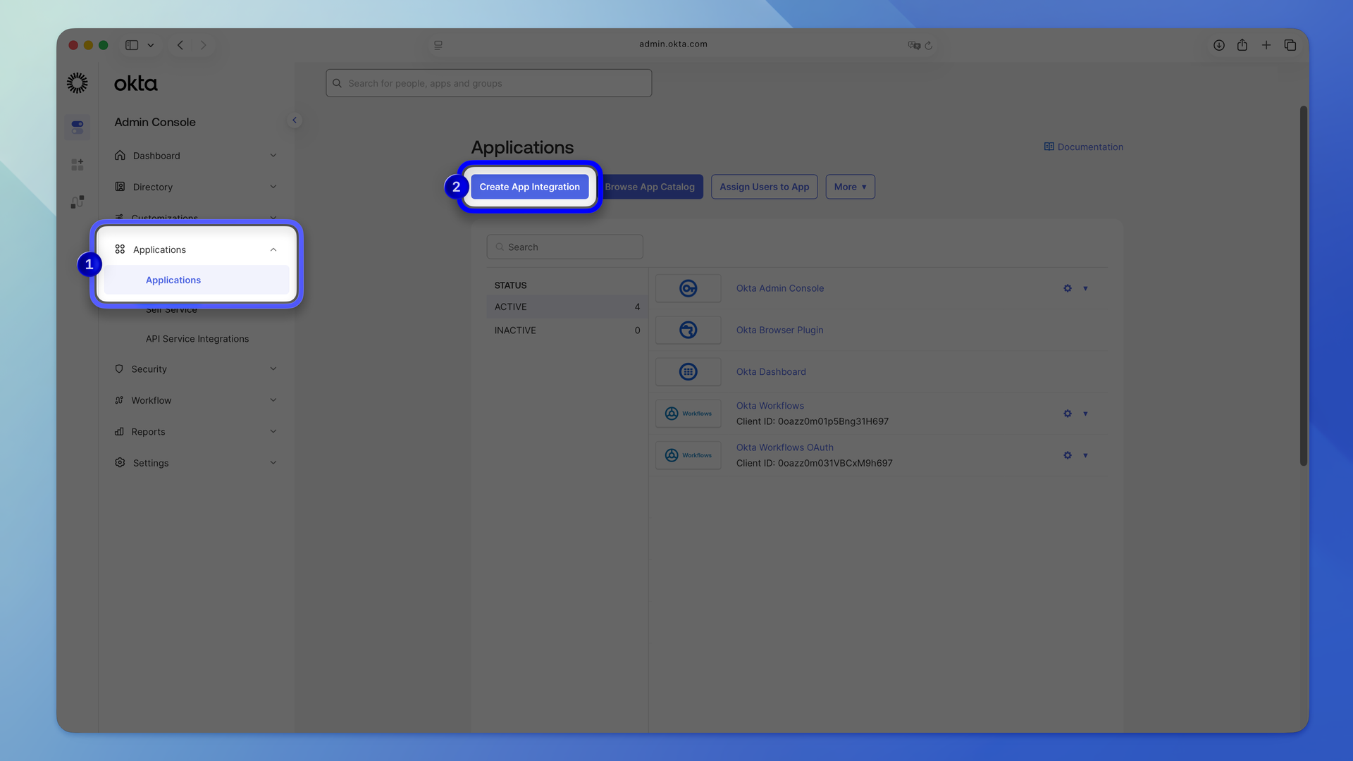 The Create App Integration dialog in Okta Admin console with SAML 2.0 selected