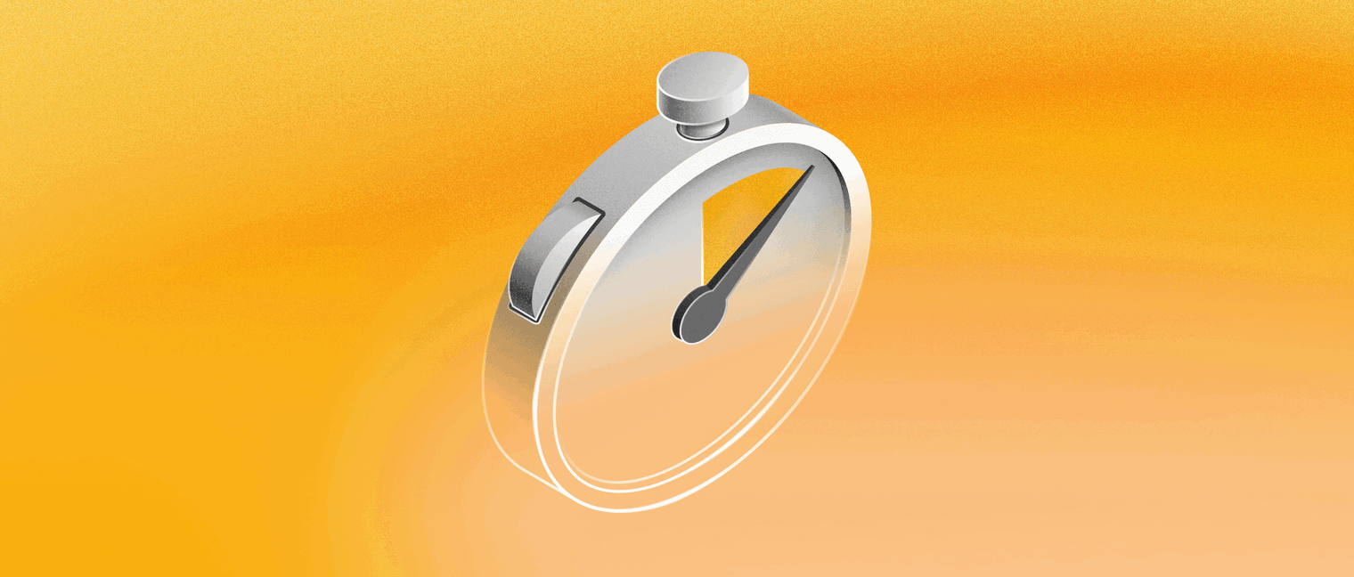 An illustration showing a 3D stopwatch on a yellow background