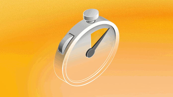 An illustration showing a 3D stopwatch on a yellow background
