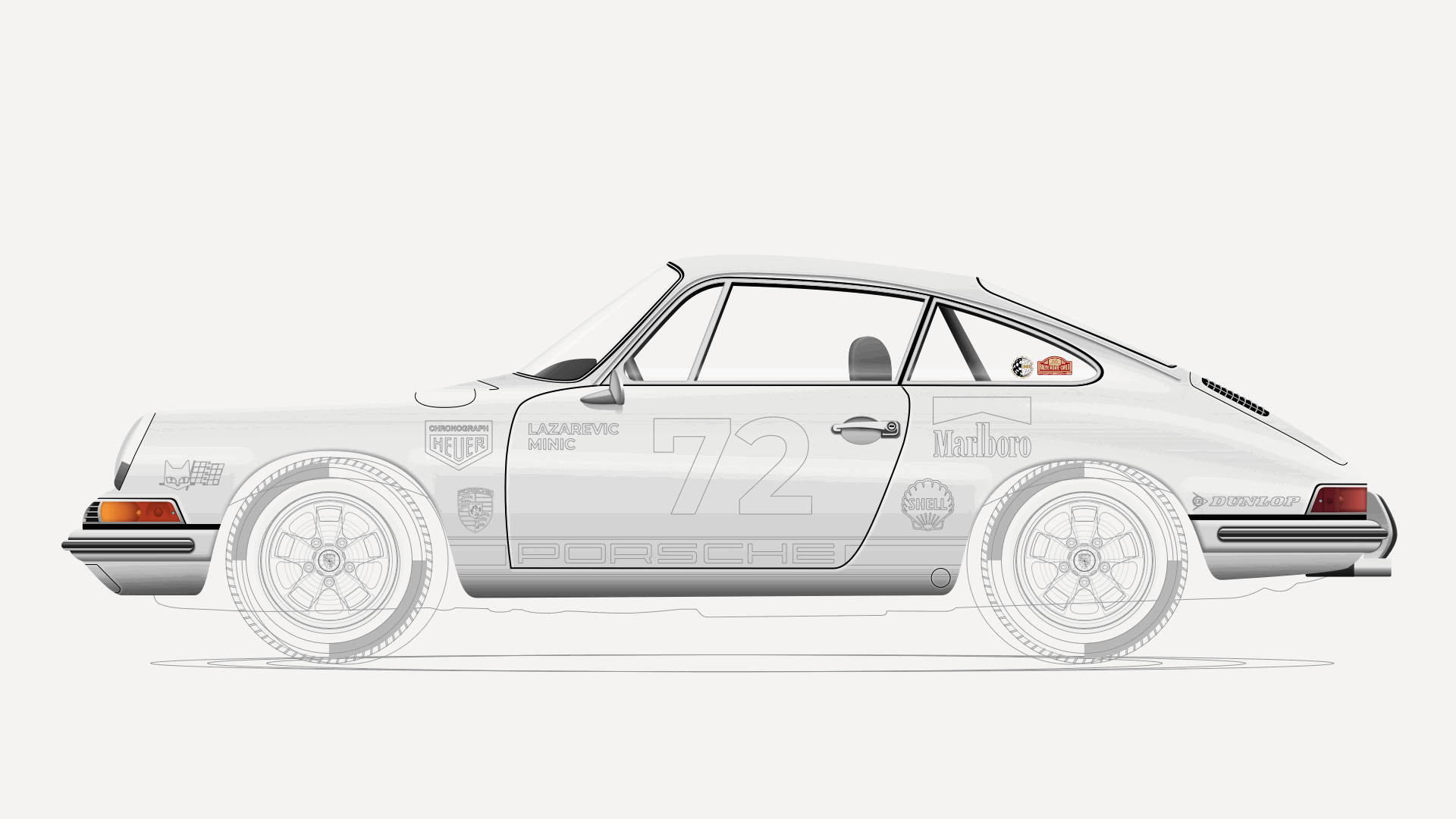 An in-progress illustration of a 1969 Porsche 911, created in Sketch.