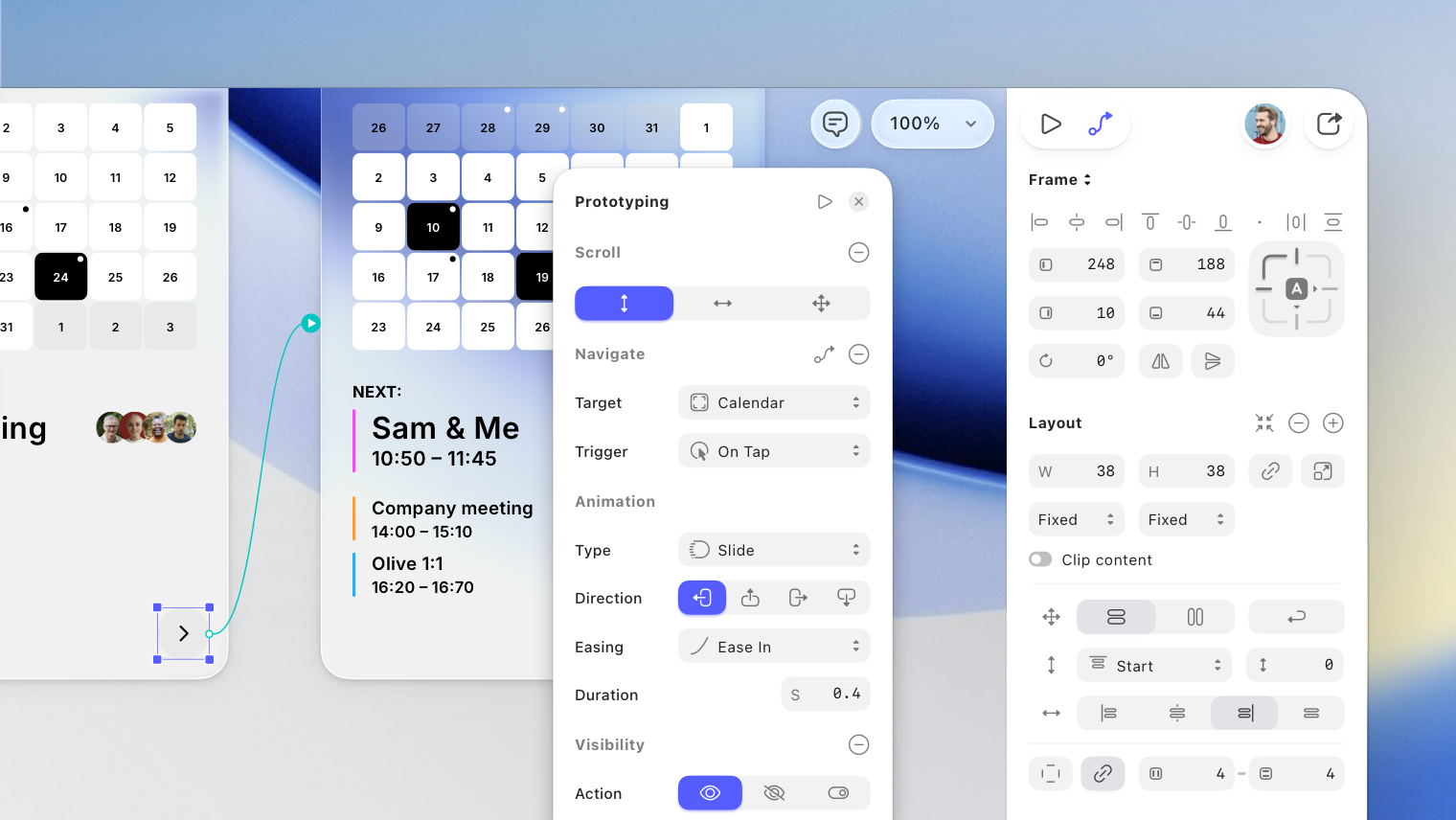 An image showing the new detached prototyping panel in Sketch.