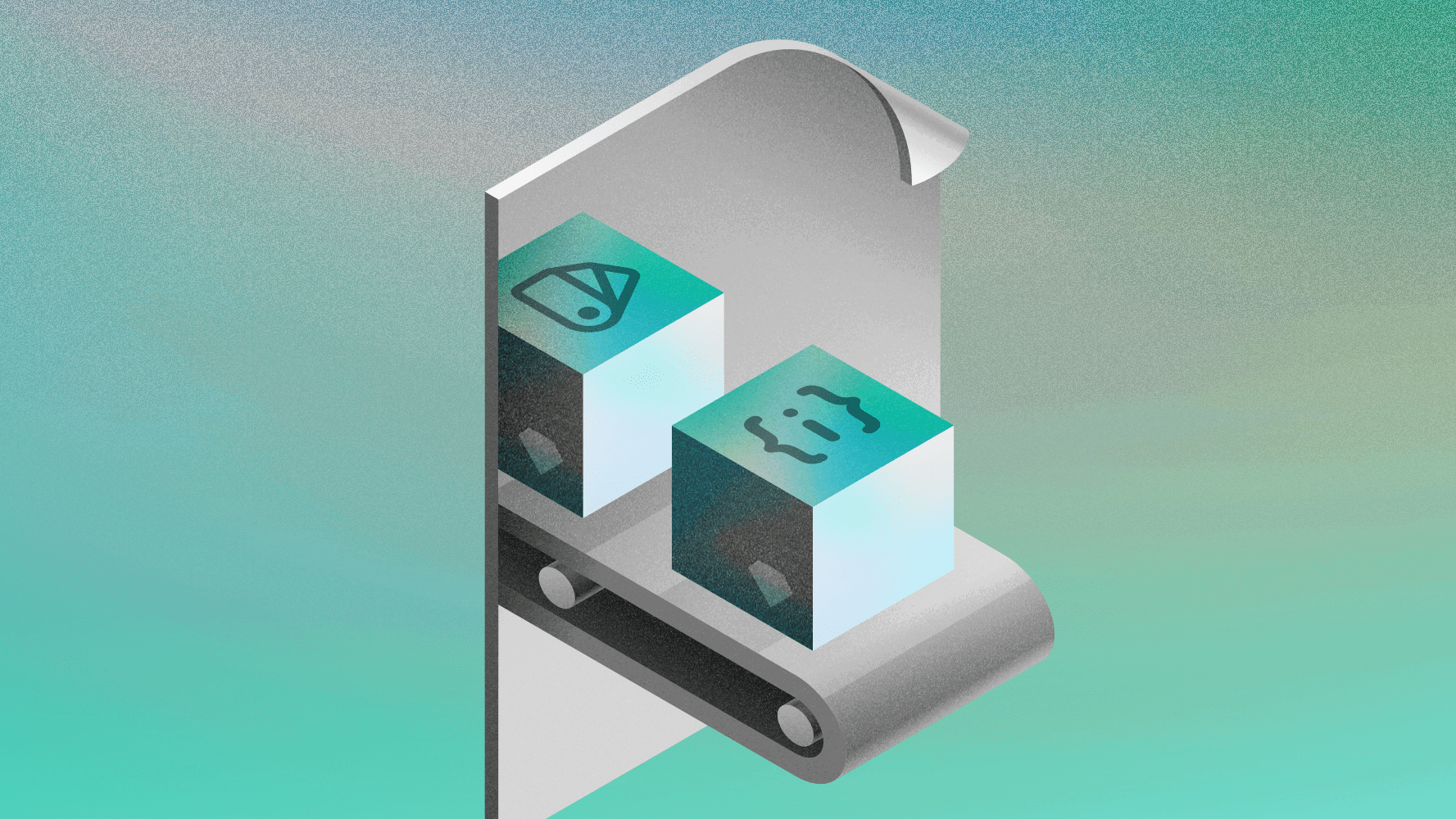 Image showing code blocks on a conveyer belt going into a file, signaling reading a Sketch file