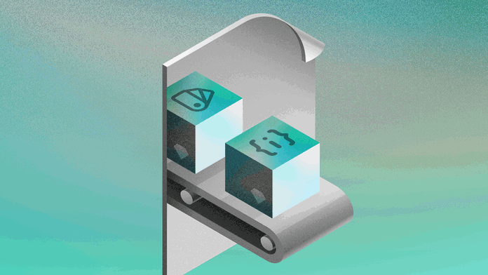 Image showing code blocks on a conveyer belt going into a file, signaling reading a Sketch file