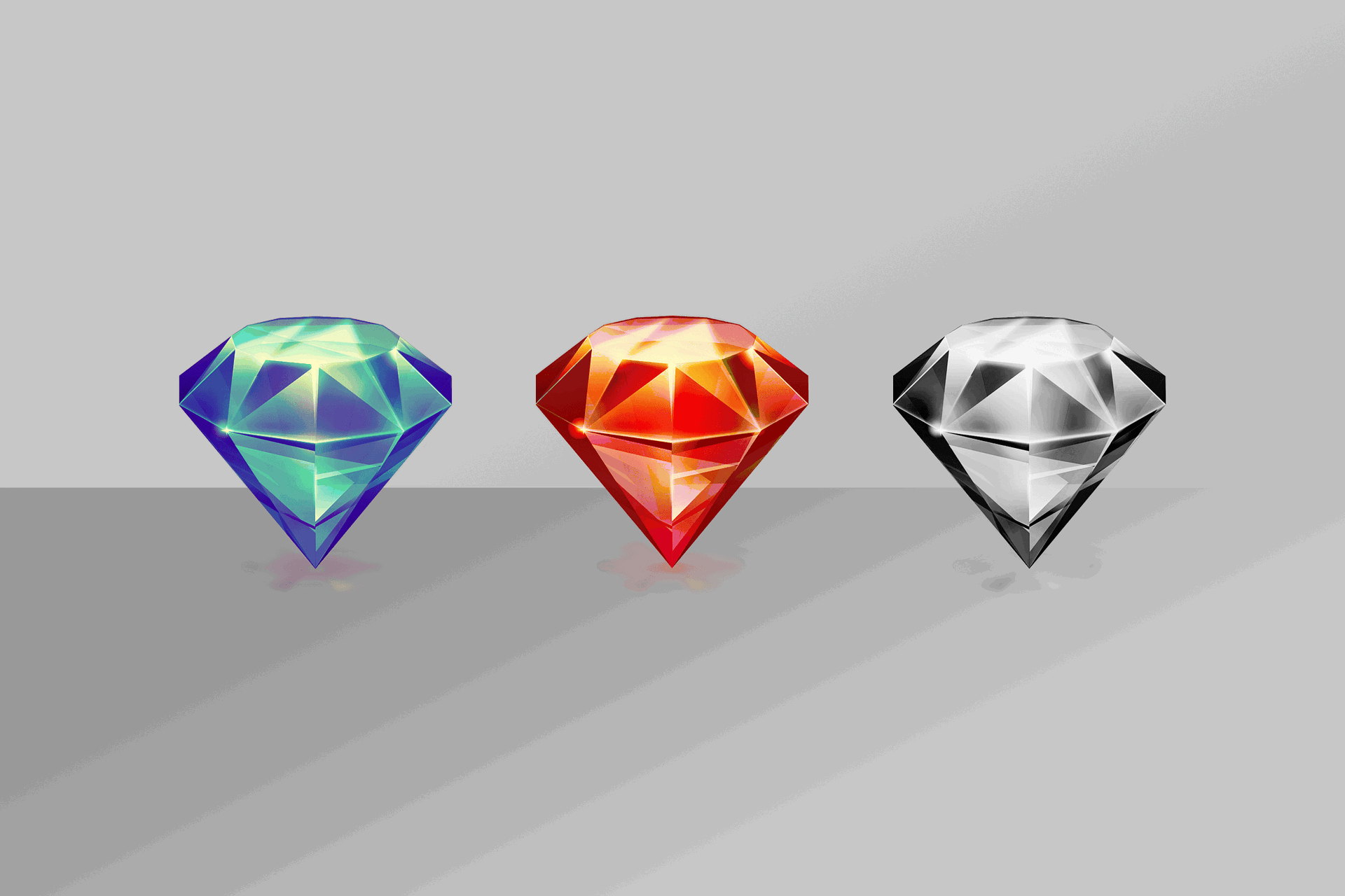 Three version of the original Sketch diamond, in different colors.