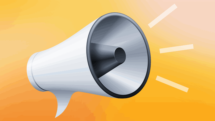 An illustration of a 3D megaphone on a yellow background