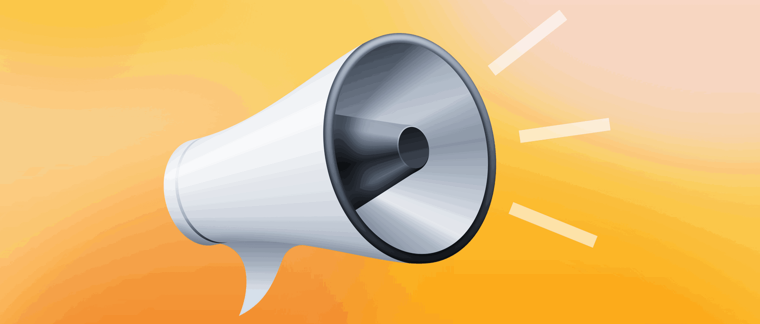 An illustration of a 3D megaphone on a yellow background