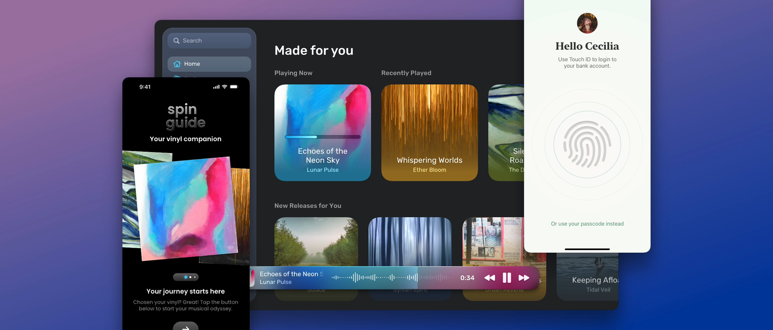 An animated image showing various examples of Smart Animate in Sketch