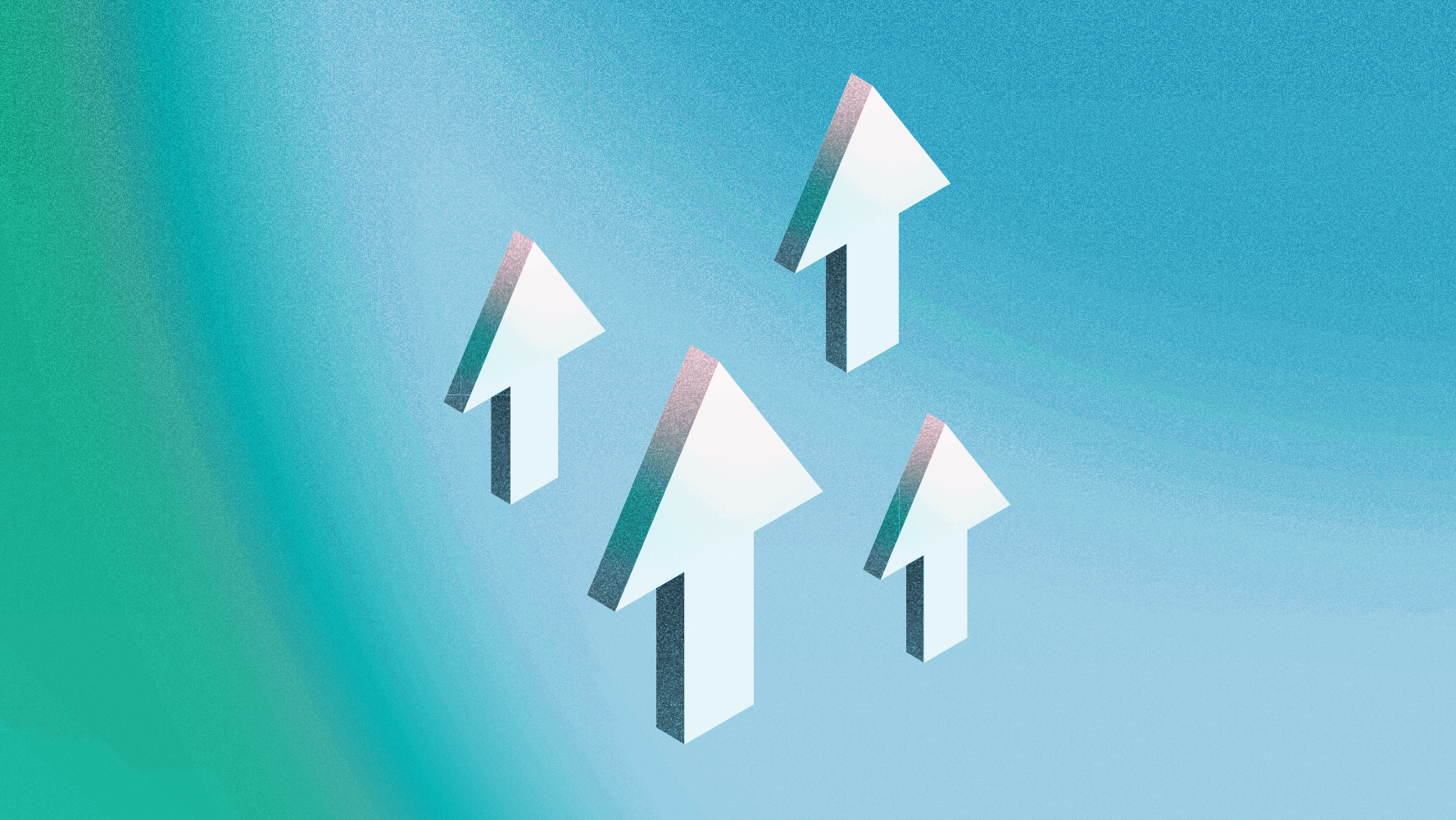 A 3D illustration of arrows pointing upwards around a 3D cloud, on a blue background.