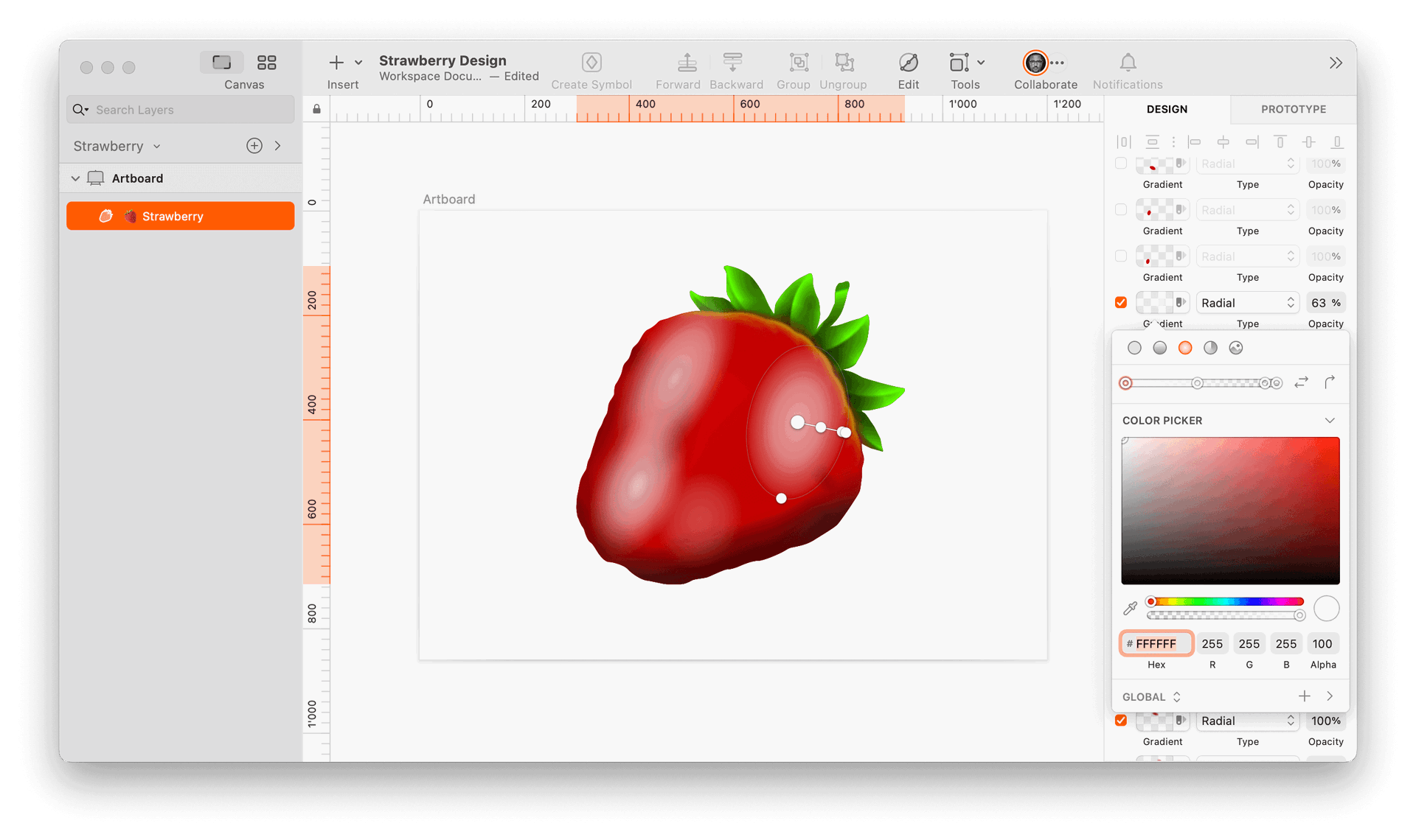 image of one-layered strawberry made in Sketch