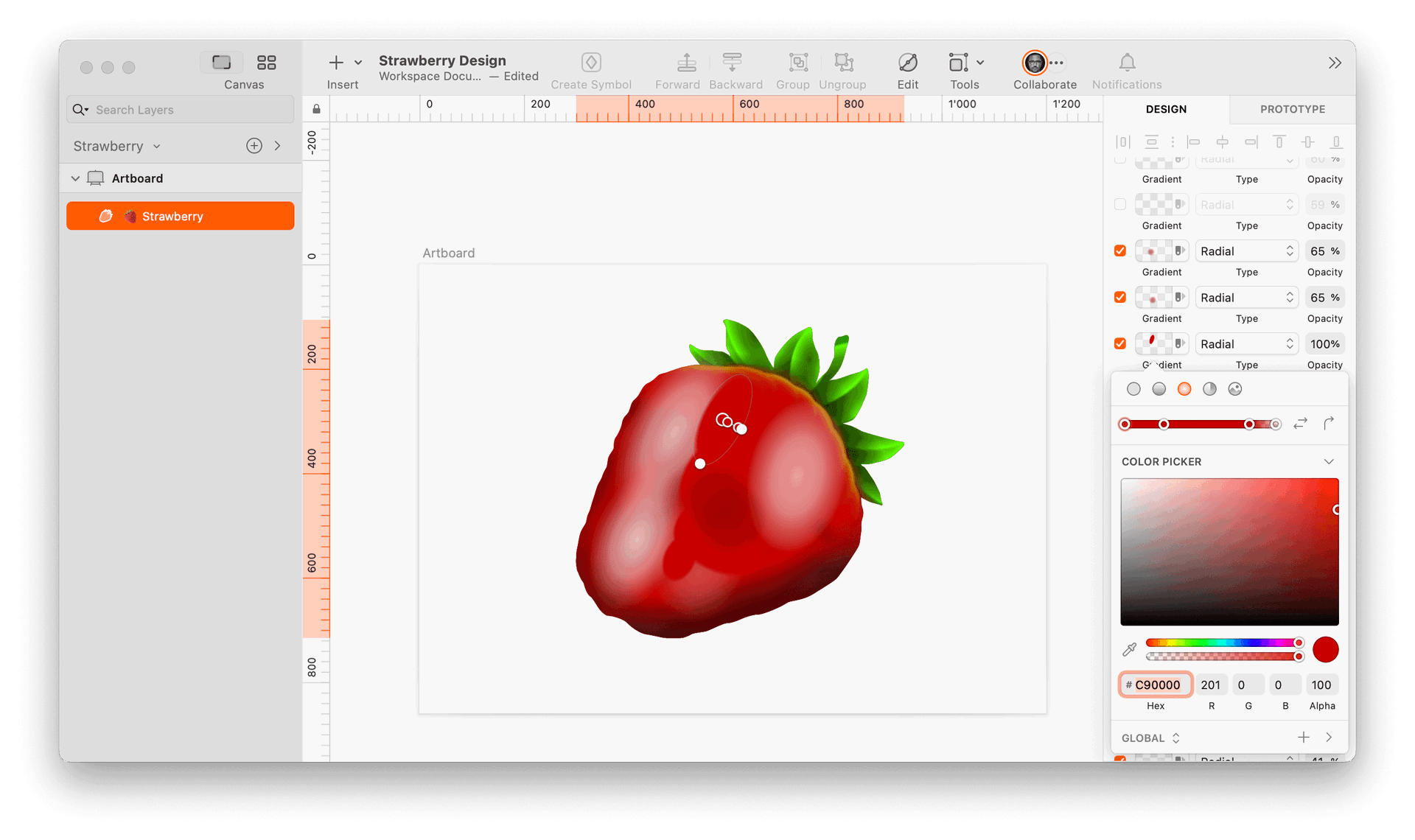 image of one-layered strawberry made in Sketch