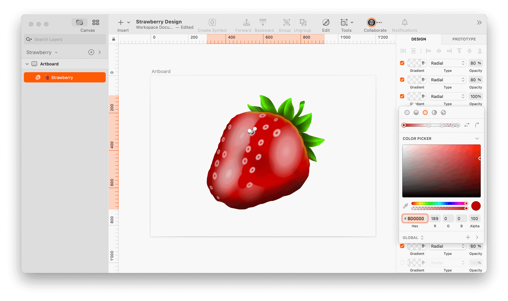 image of one-layered strawberry made in Sketch