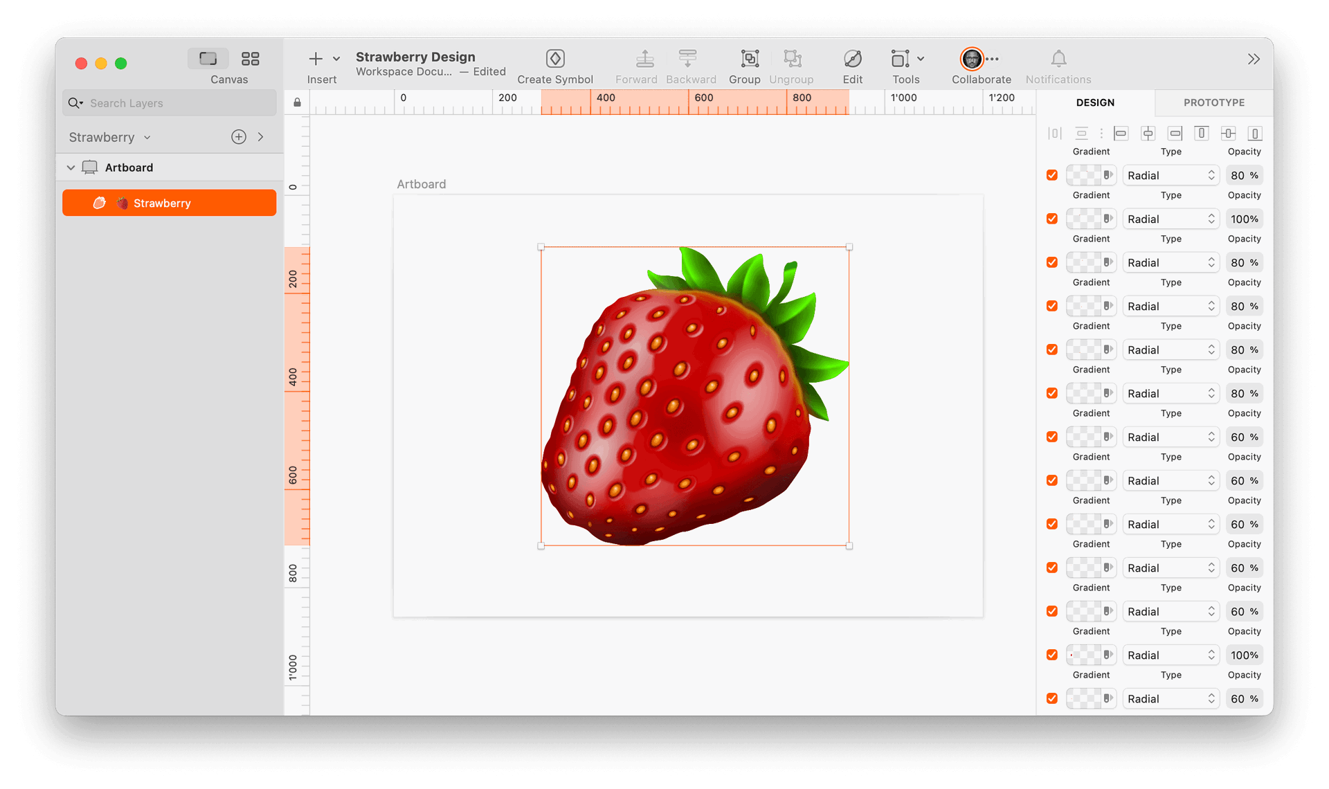 image of one-layered strawberry made in Sketch