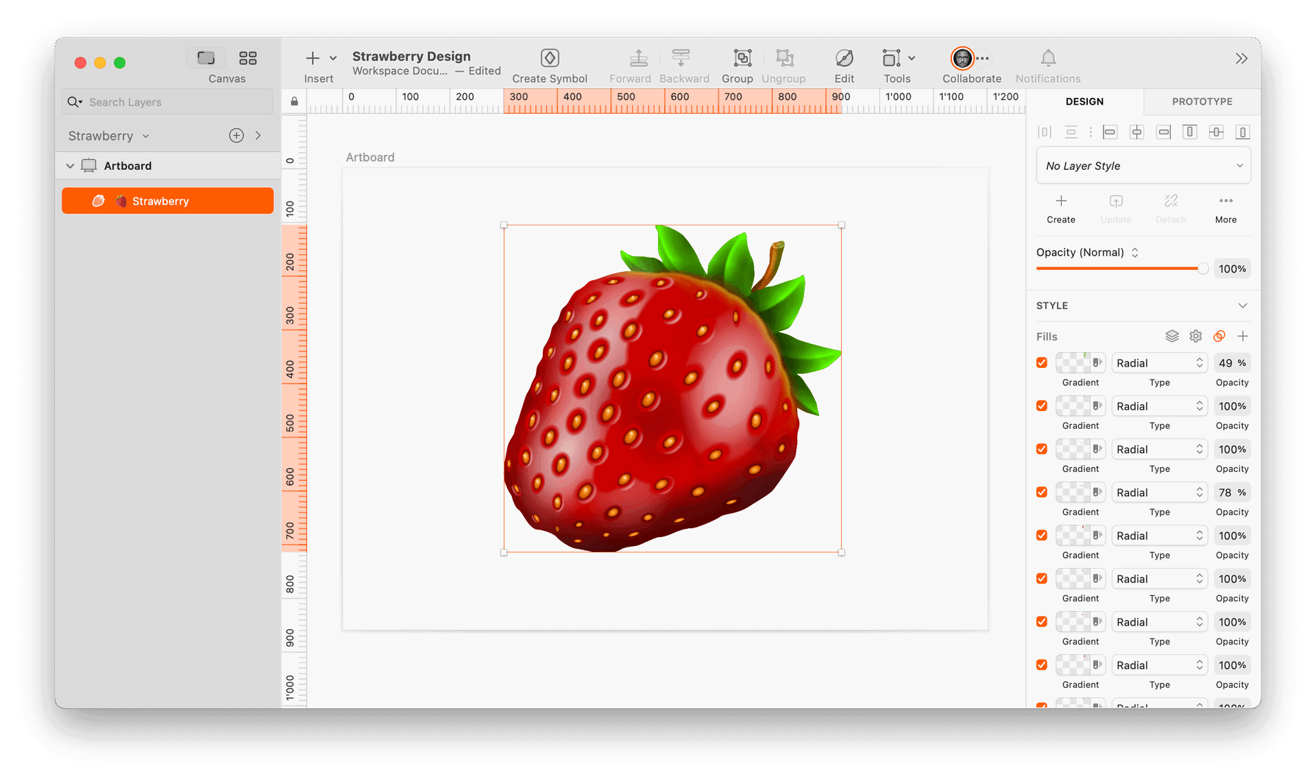image of one-layered strawberry made in Sketch