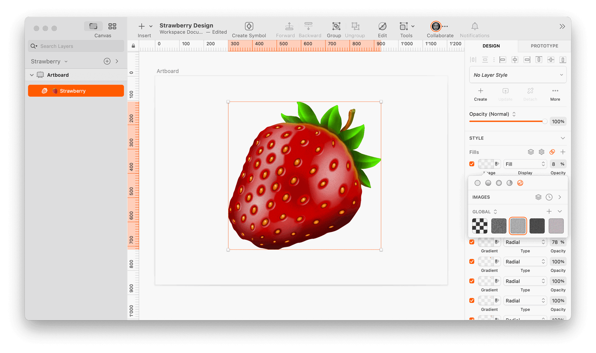 image of one-layered strawberry made in Sketch