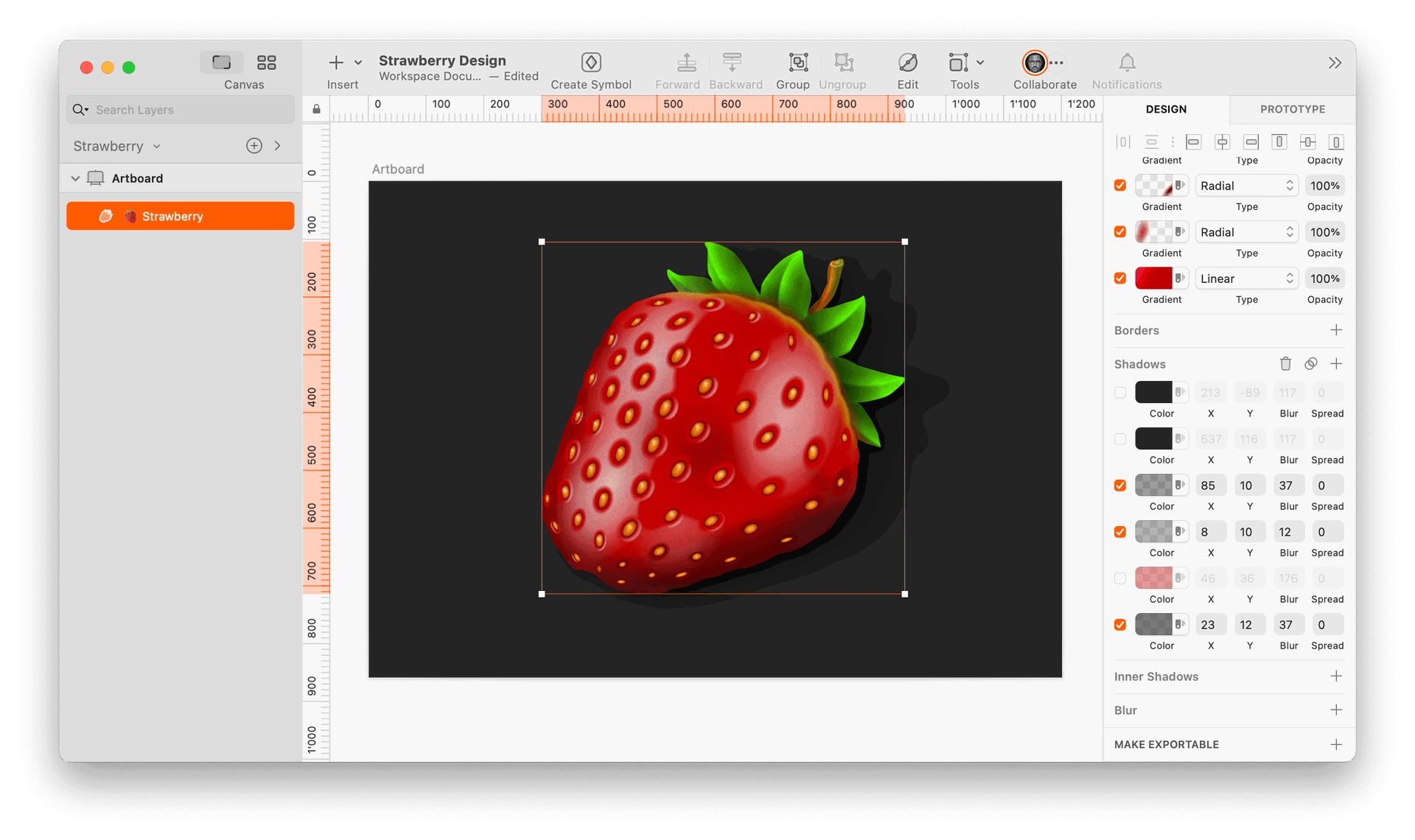 image of one-layered strawberry made in Sketch