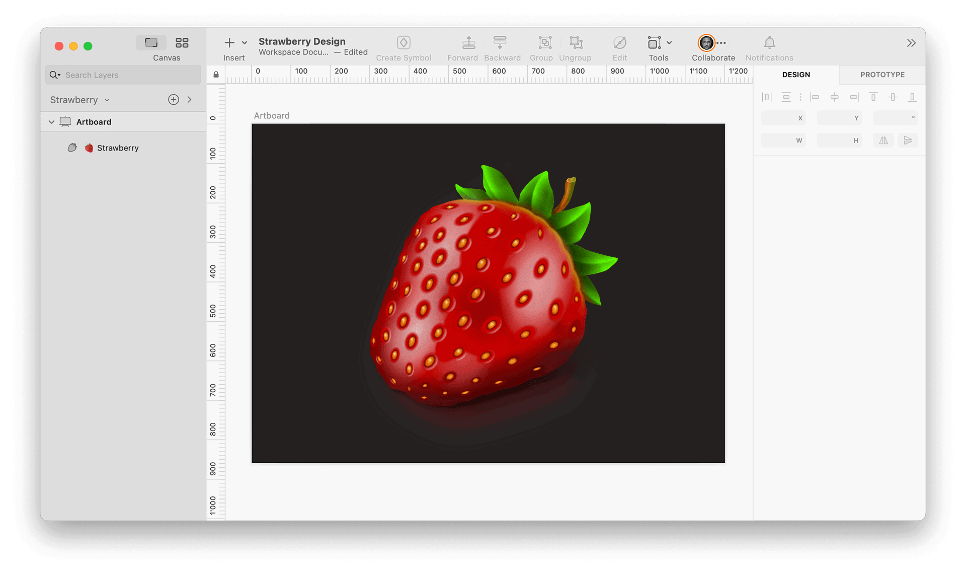 image of one-layered strawberry made in Sketch