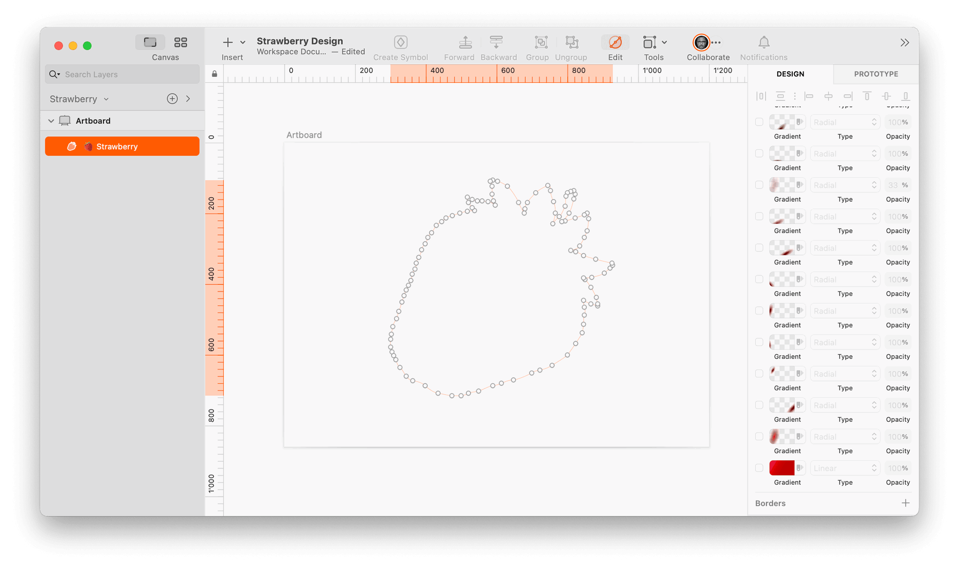 image of one-layered strawberry made in Sketch